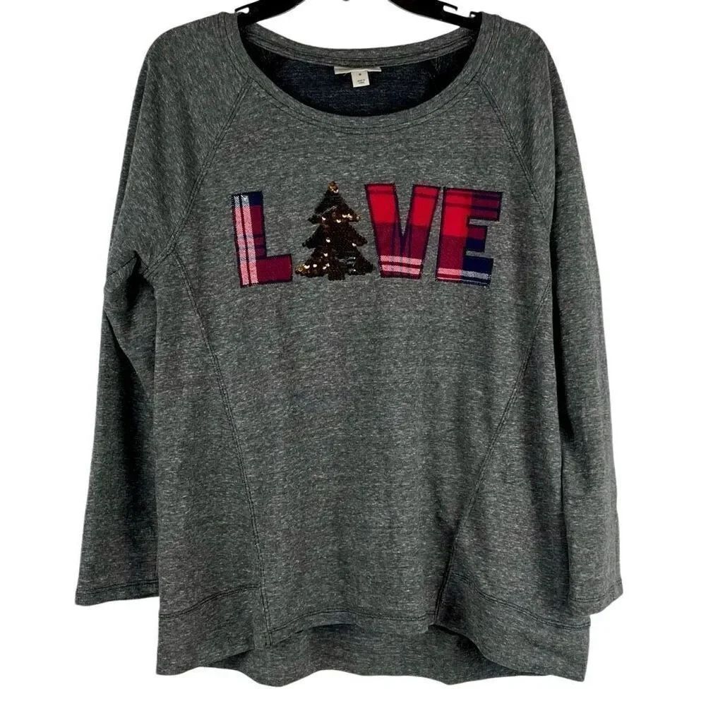 Style & Co Plaid Sequin Love Sweatshirt Medium